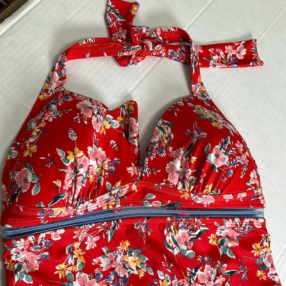 Jessica Simpson Chantilly Halter Red Floral Swim Tankini Top NWT Size Large - Picture 4 of 11